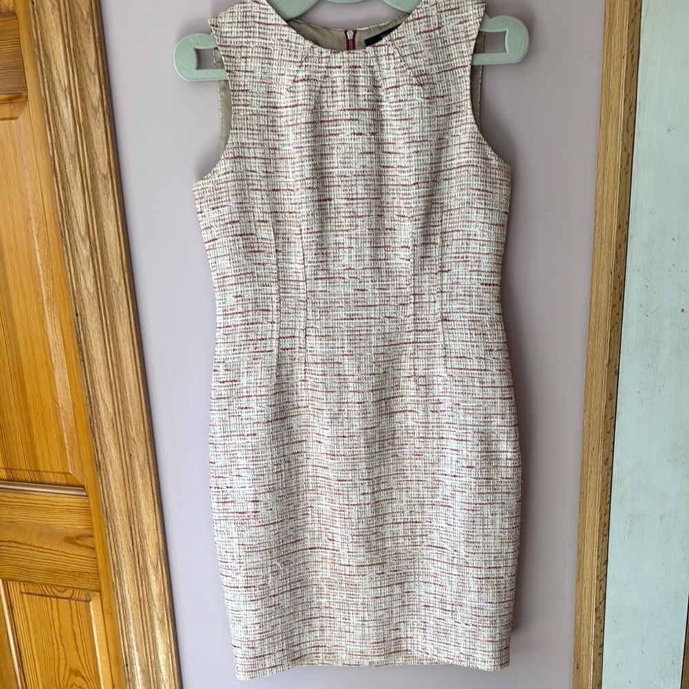 Tahari Cream & Red Tweed Dress
